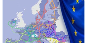 Trans-European Transport Network (TEN-T) på kortet og Europas flag